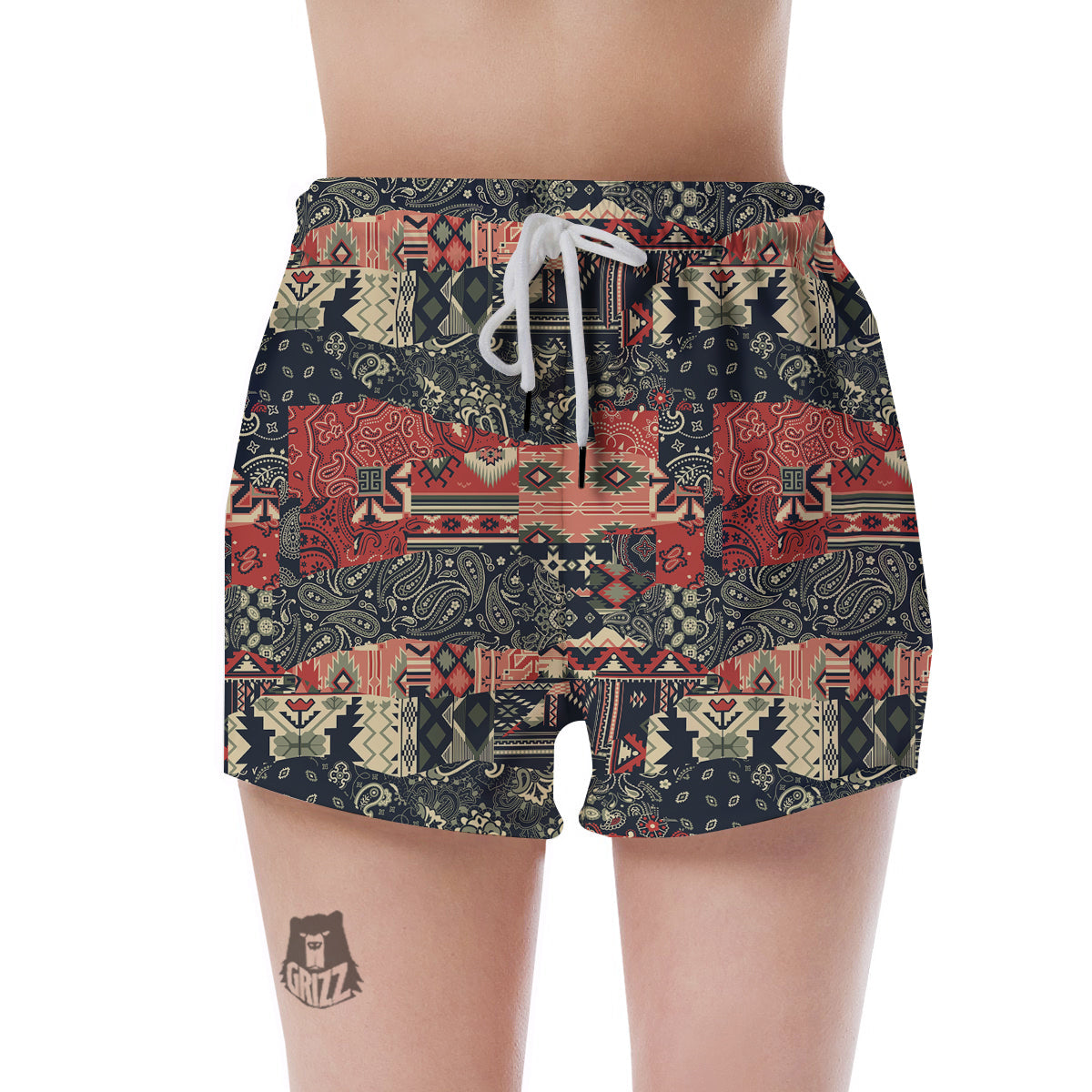 Vintage Color Bandana Patchwork Abstract Print Pattern Women's Shorts-grizzshop