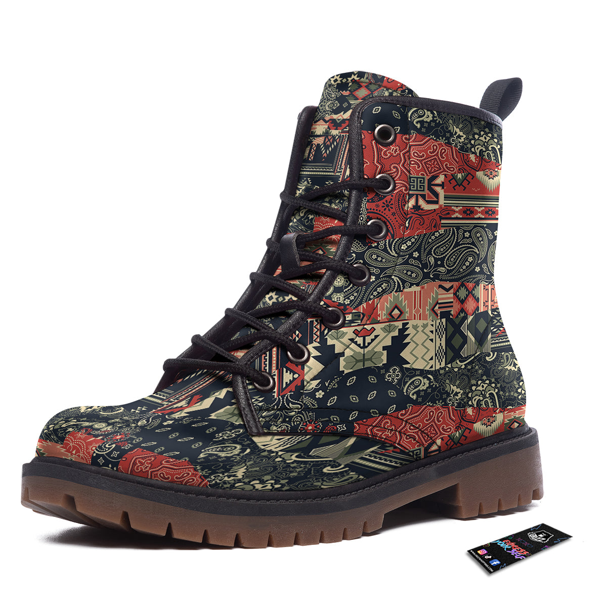 Vintage Color Bandana Patchwork Abstract Print Pattern Work Boots-grizzshop