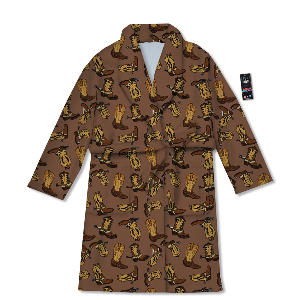 Vintage Cowboy Boots Print Pattern Bathrobe-grizzshop