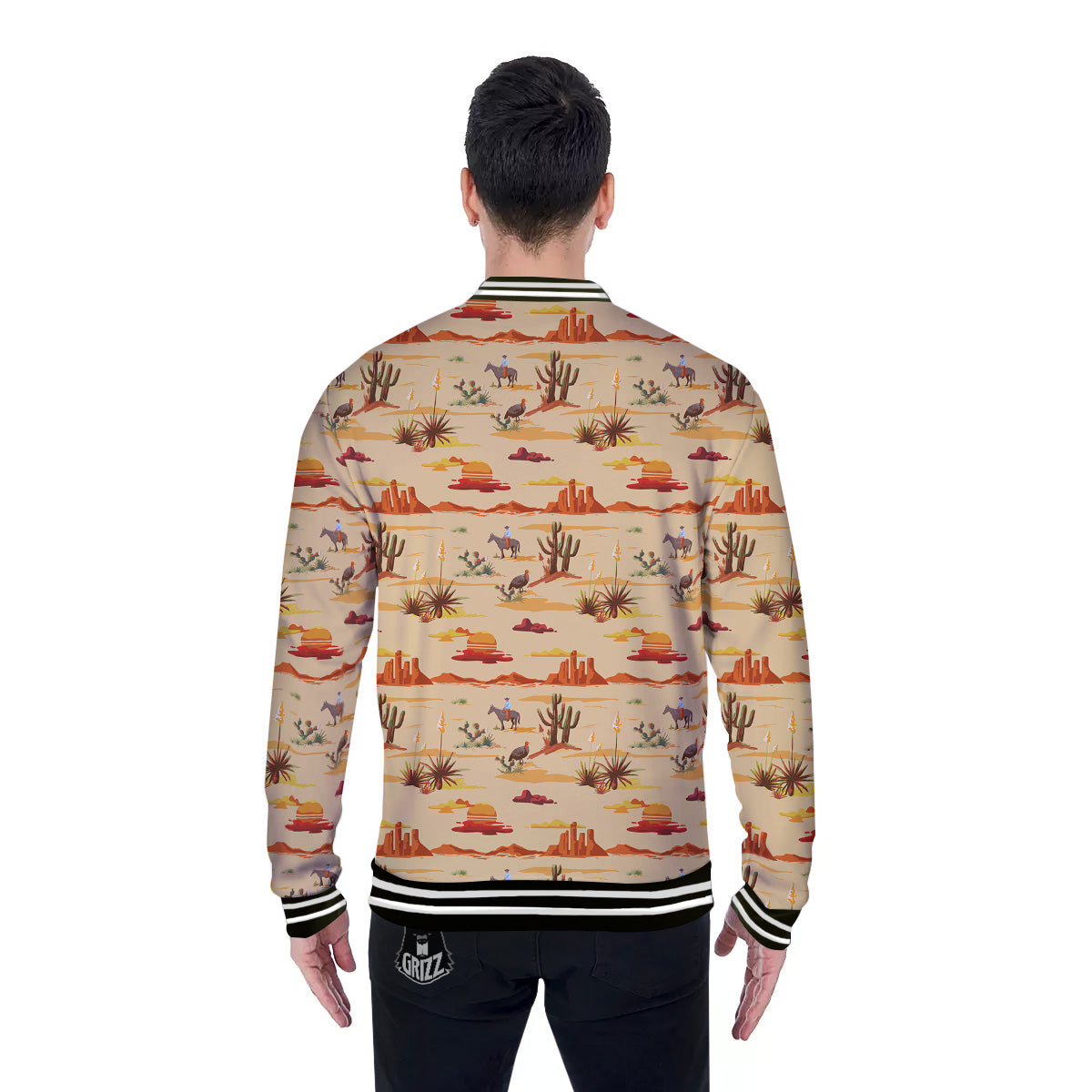 Vintage Cowboy Print Pattern Baseball Jacket-grizzshop