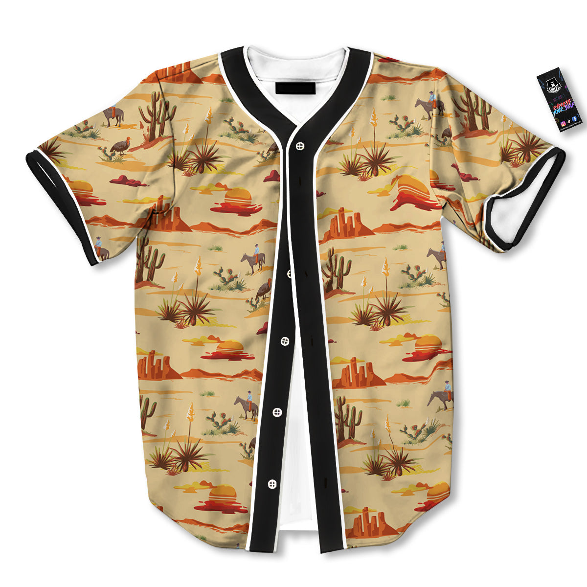 Vintage Cowboy Print Pattern Baseball Jersey-grizzshop