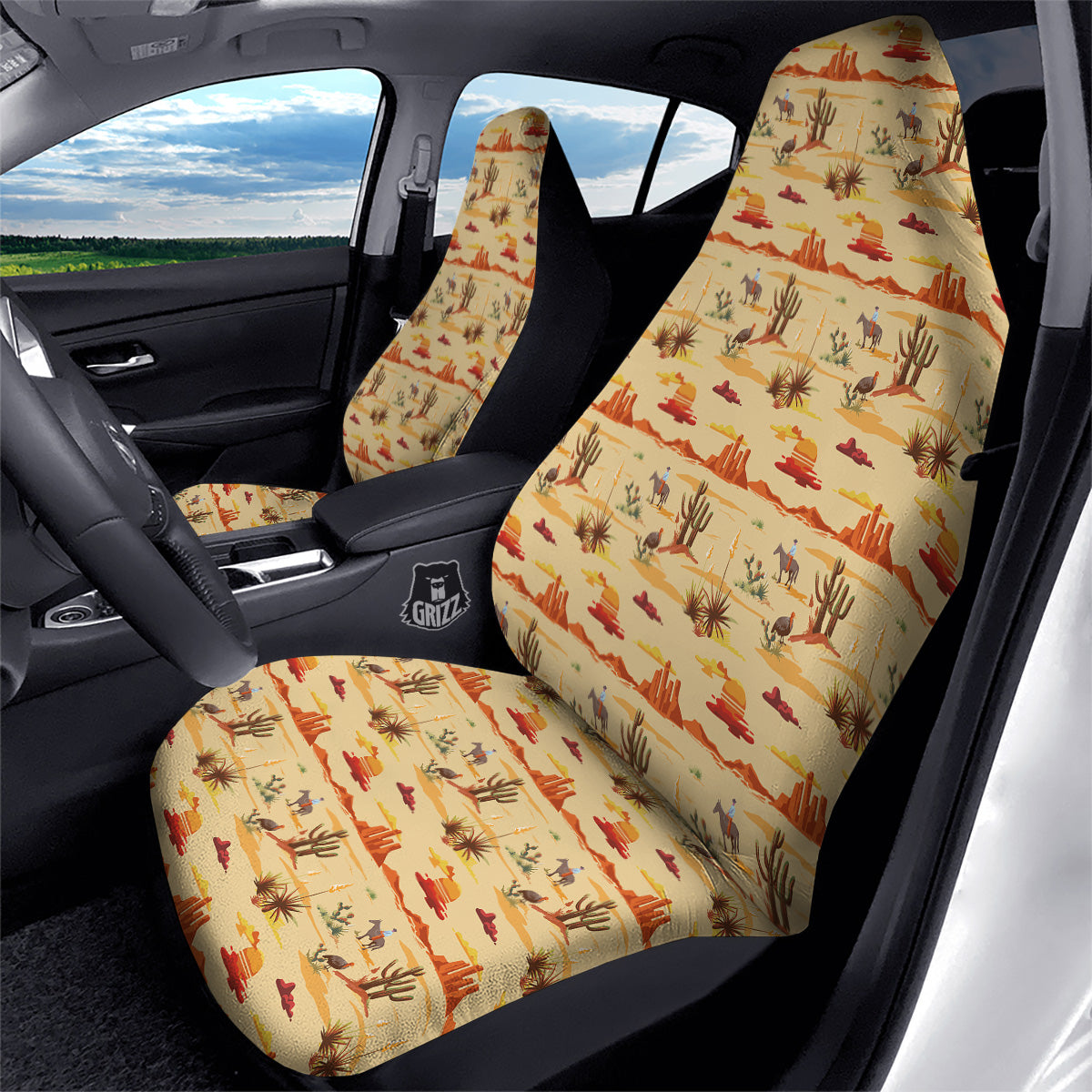 Vintage Cowboy Print Pattern Car Seat Covers-grizzshop