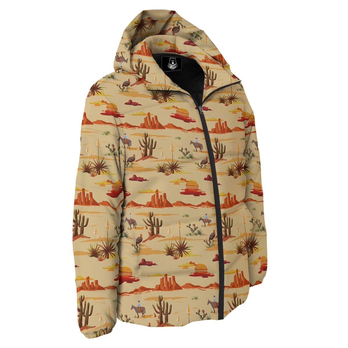Vintage Cowboy Print Pattern Down Jacket-grizzshop