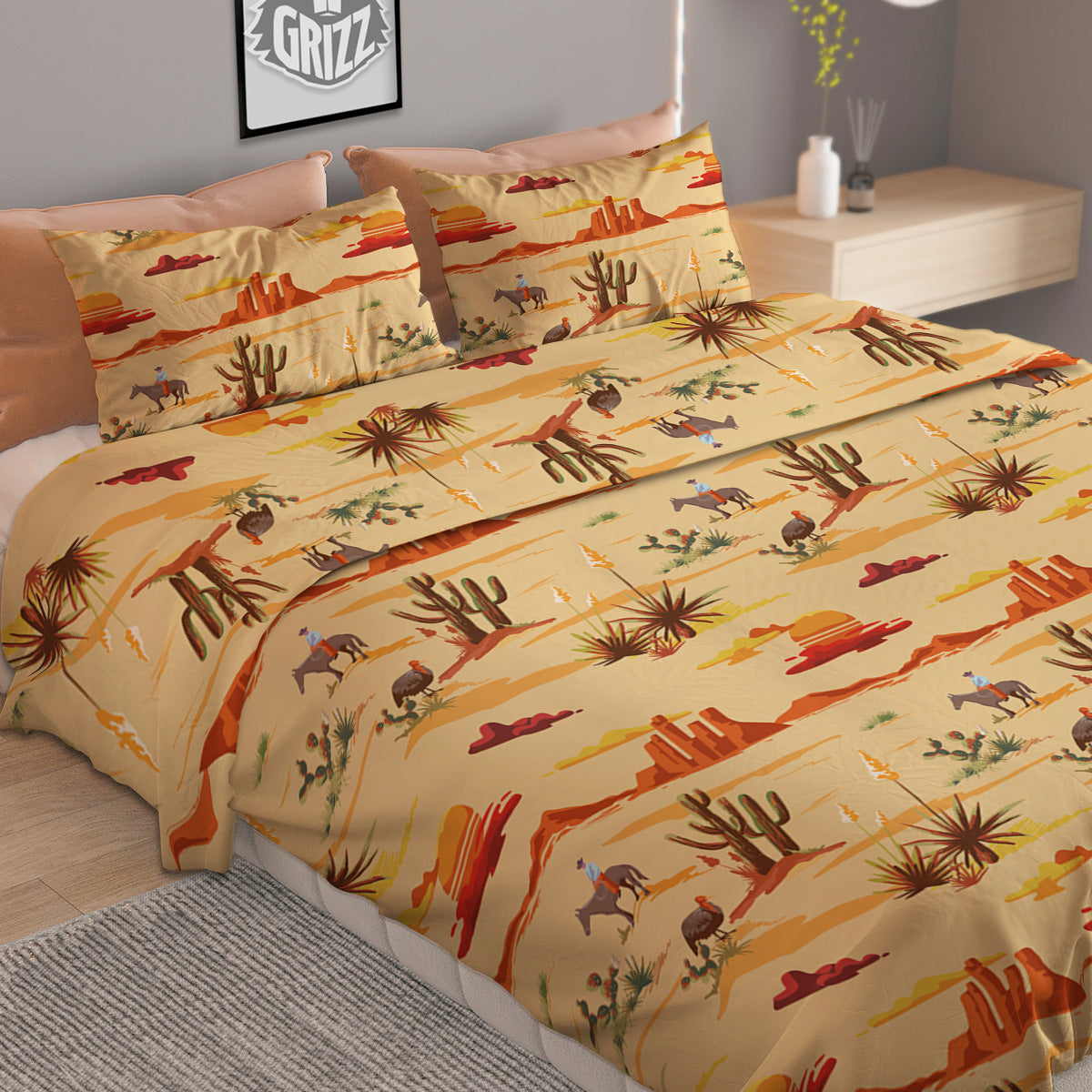 Vintage Cowboy Print Pattern Duvet Cover Bedding Set