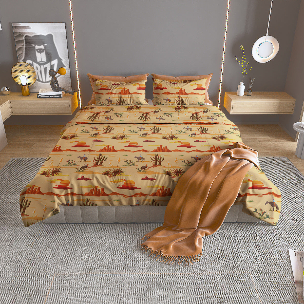 Vintage Cowboy Print Pattern Duvet Cover Bedding Set