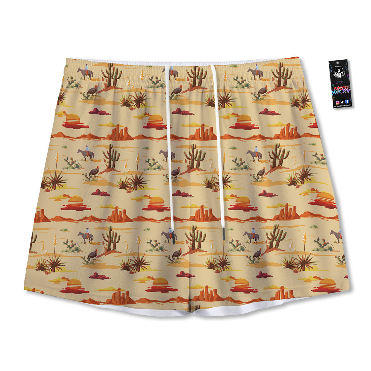 White And Green Plaid Print Pattern Mesh Shorts
