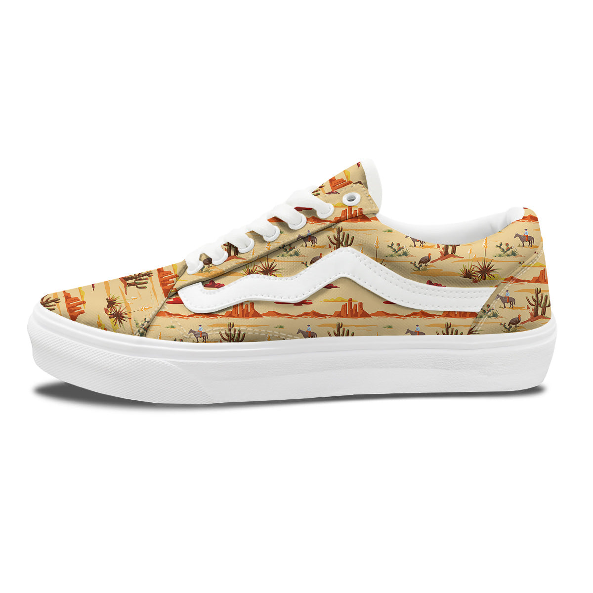 Vintage Cowboy Print Pattern Skate Shoes-grizzshop