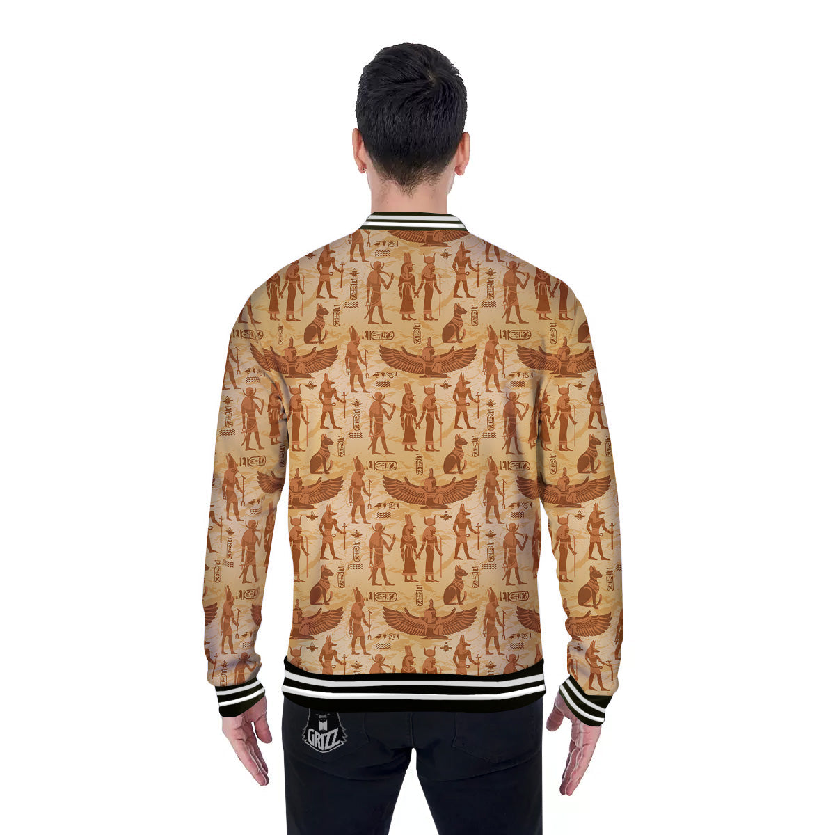 Vintage Egypt Papyrus Ancient Print Pattern Baseball Jacket-grizzshop