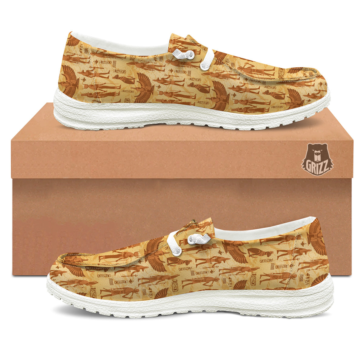 Vintage Egypt Papyrus Ancient Print Pattern White Loafers-grizzshop