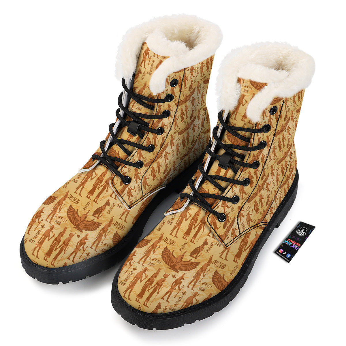 Vintage Egypt Papyrus Ancient Print Pattern Winter Boots-grizzshop