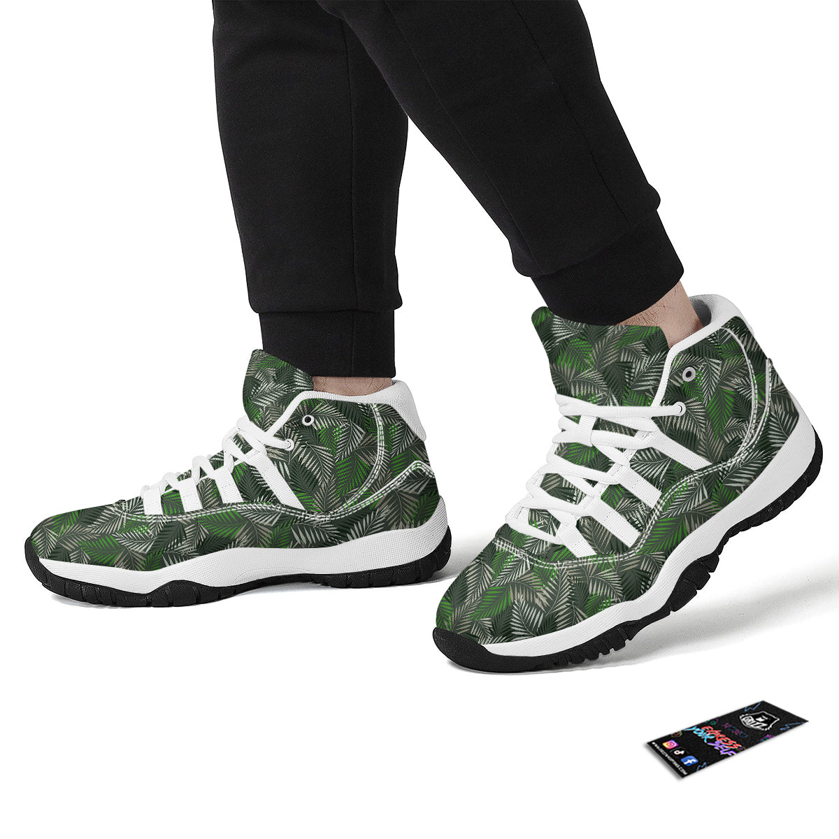 Vintage Fern Leaf Print Pattern White Bball Shoes-grizzshop