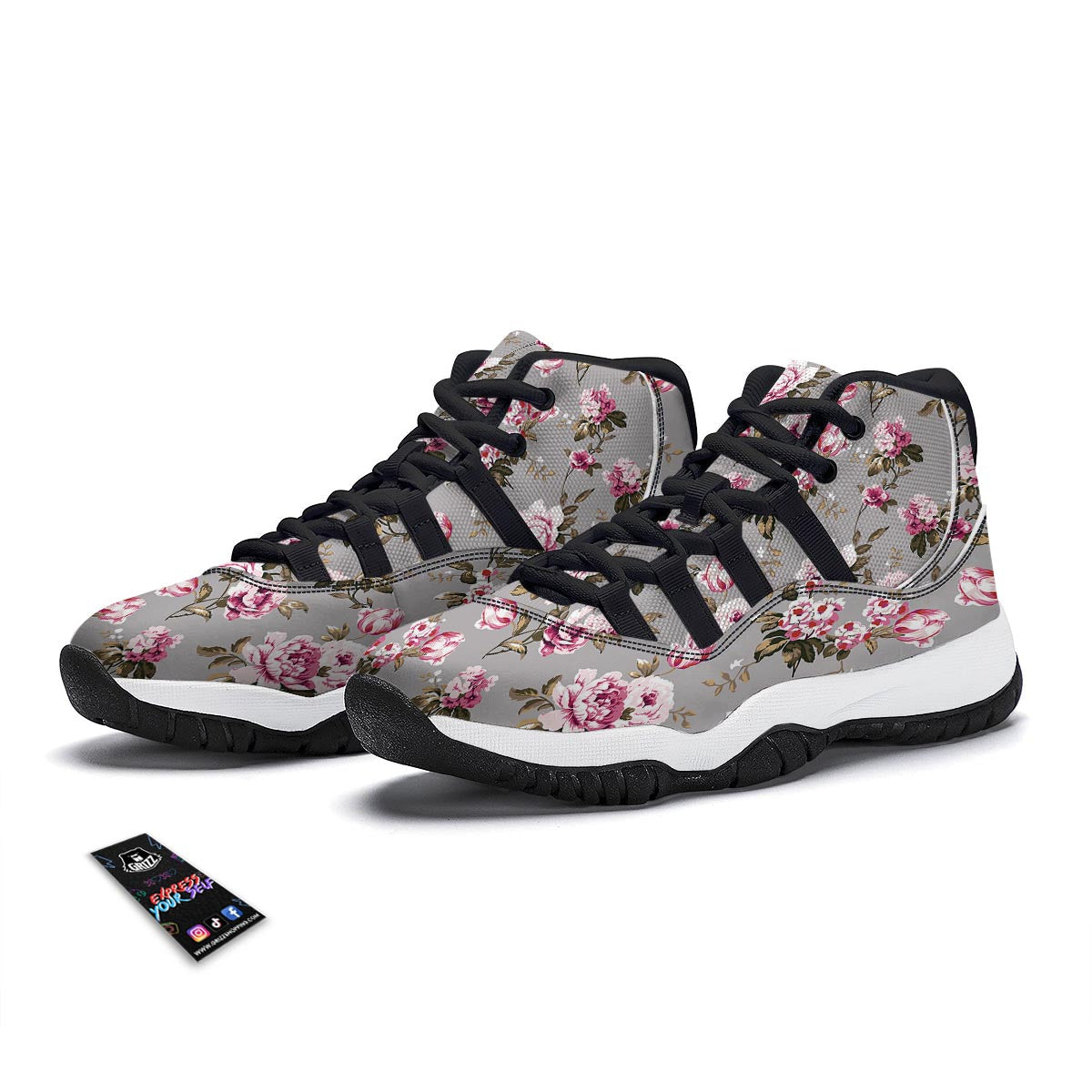 Vintage Floral Shabby Chic Print Pattern Black Bball Shoes-grizzshop