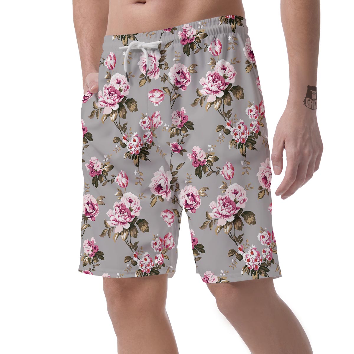 Vintage Floral Shabby Chic Print Pattern Men's Shorts-grizzshop