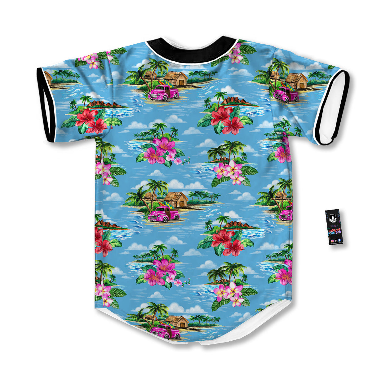 Vintage Hawaiian And Blue Sky Print Pattern Baseball Jersey-grizzshop