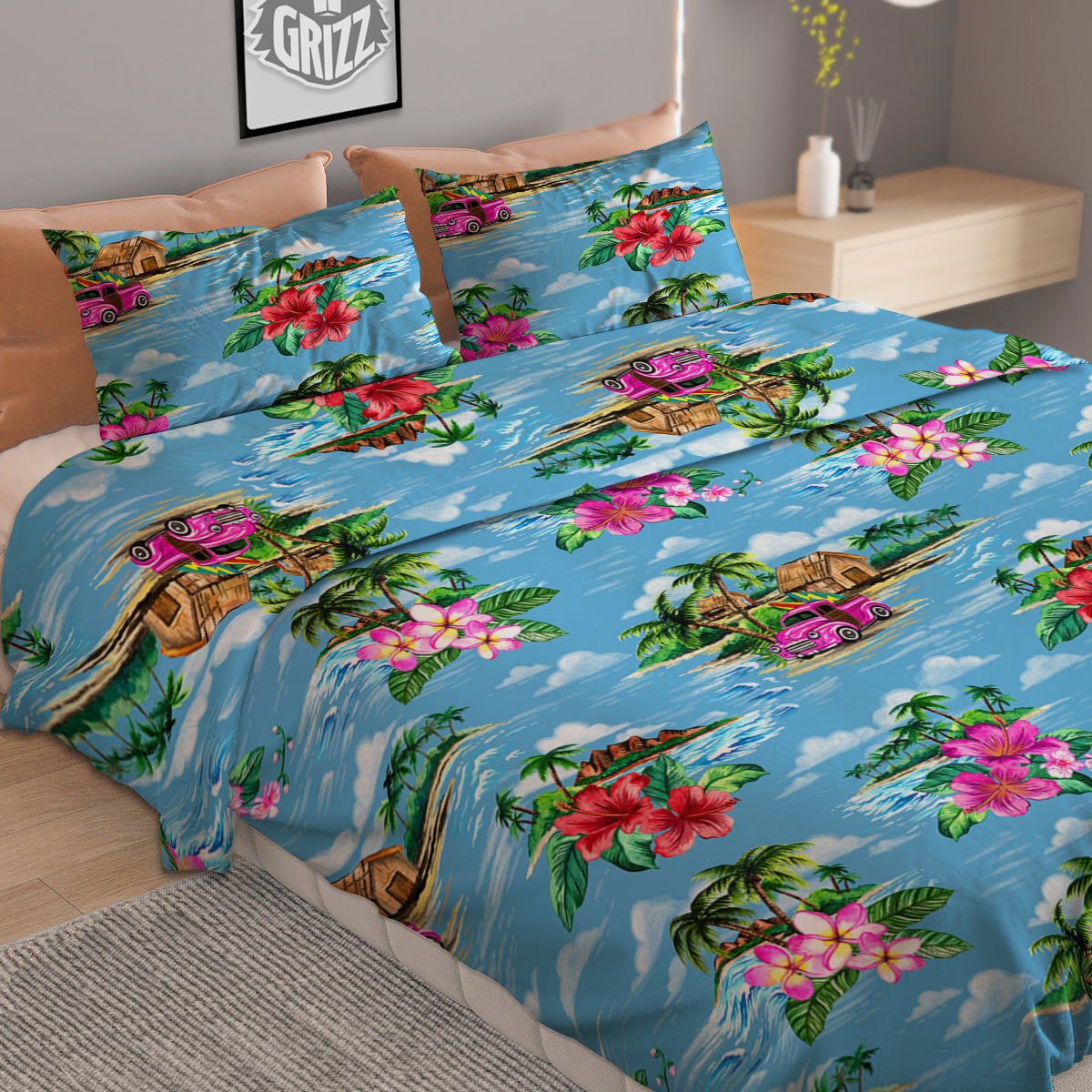 Vintage Hawaiian And Blue Sky Print Pattern Duvet Cover Bedding Set