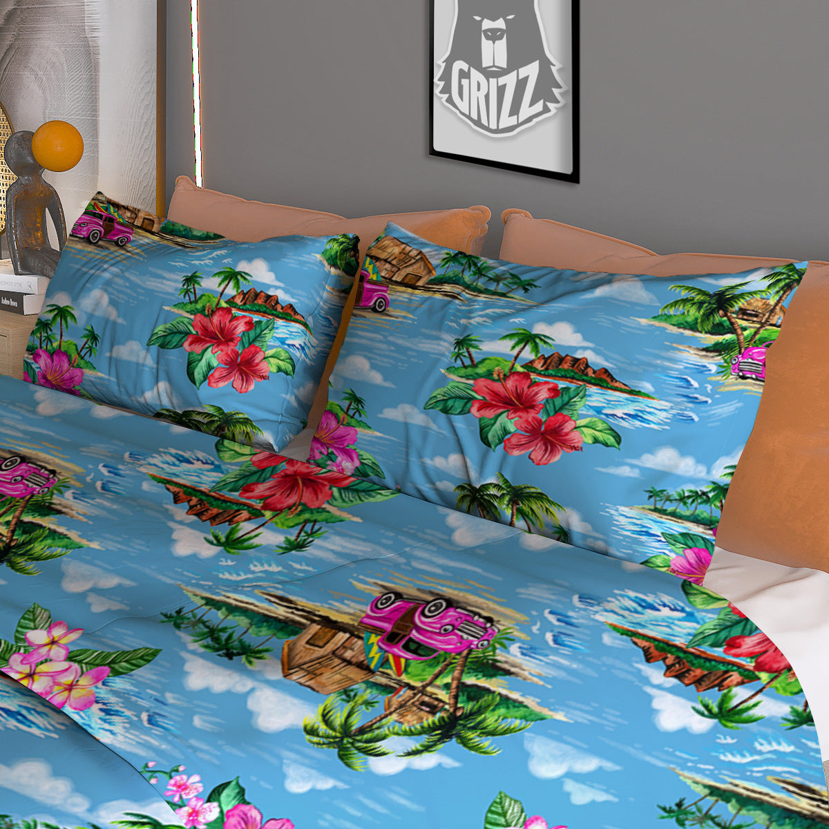 Vintage Hawaiian And Blue Sky Print Pattern Duvet Cover Bedding Set