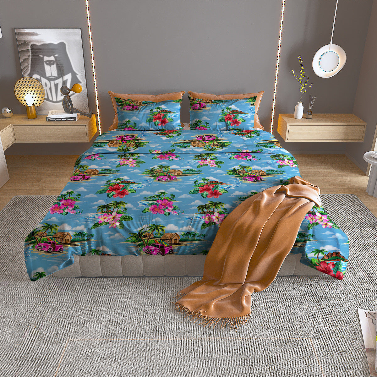 Vintage Hawaiian And Blue Sky Print Pattern Duvet Cover Bedding Set
