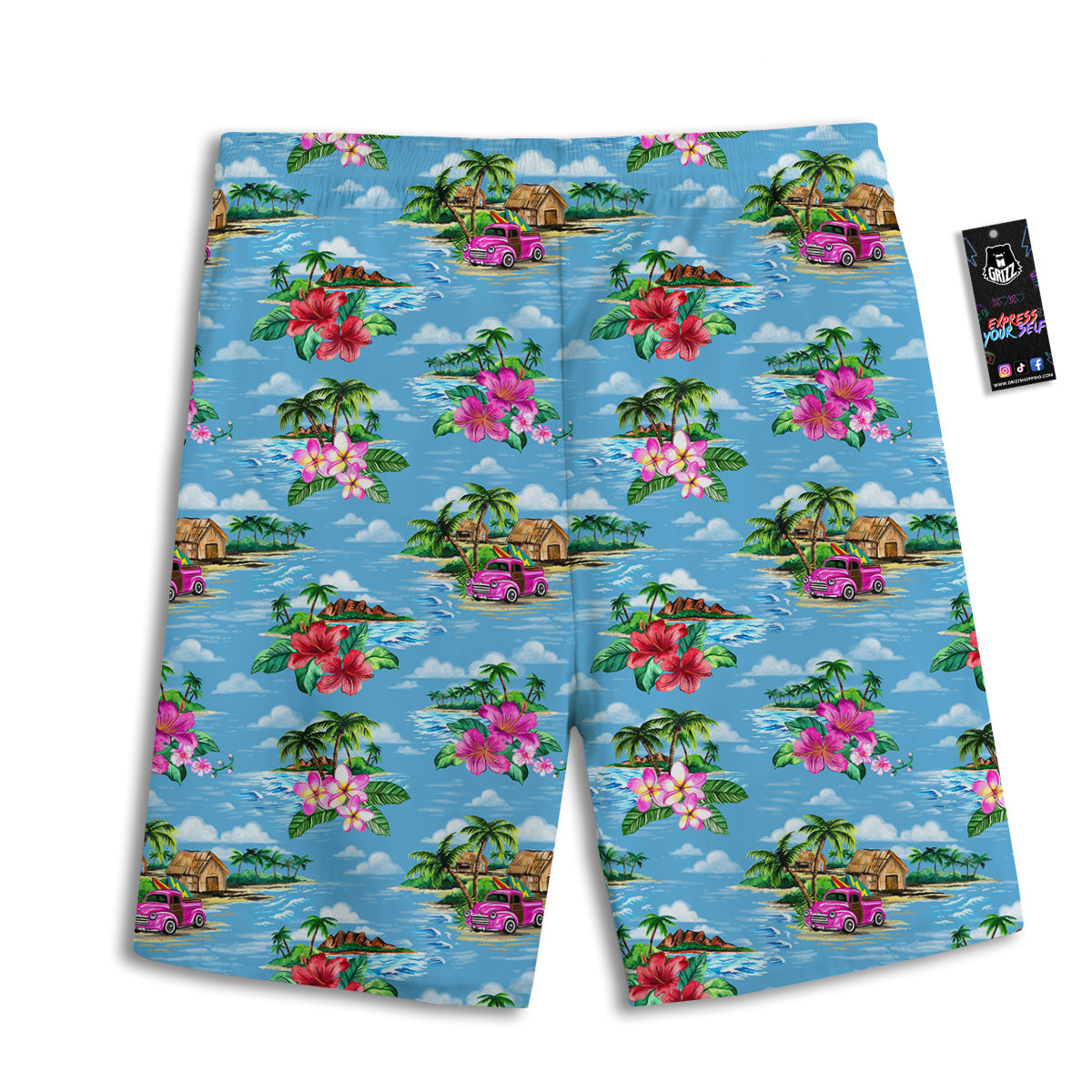 Vintage Hawaiian And Blue Sky Print Pattern Men's Athletic Shorts