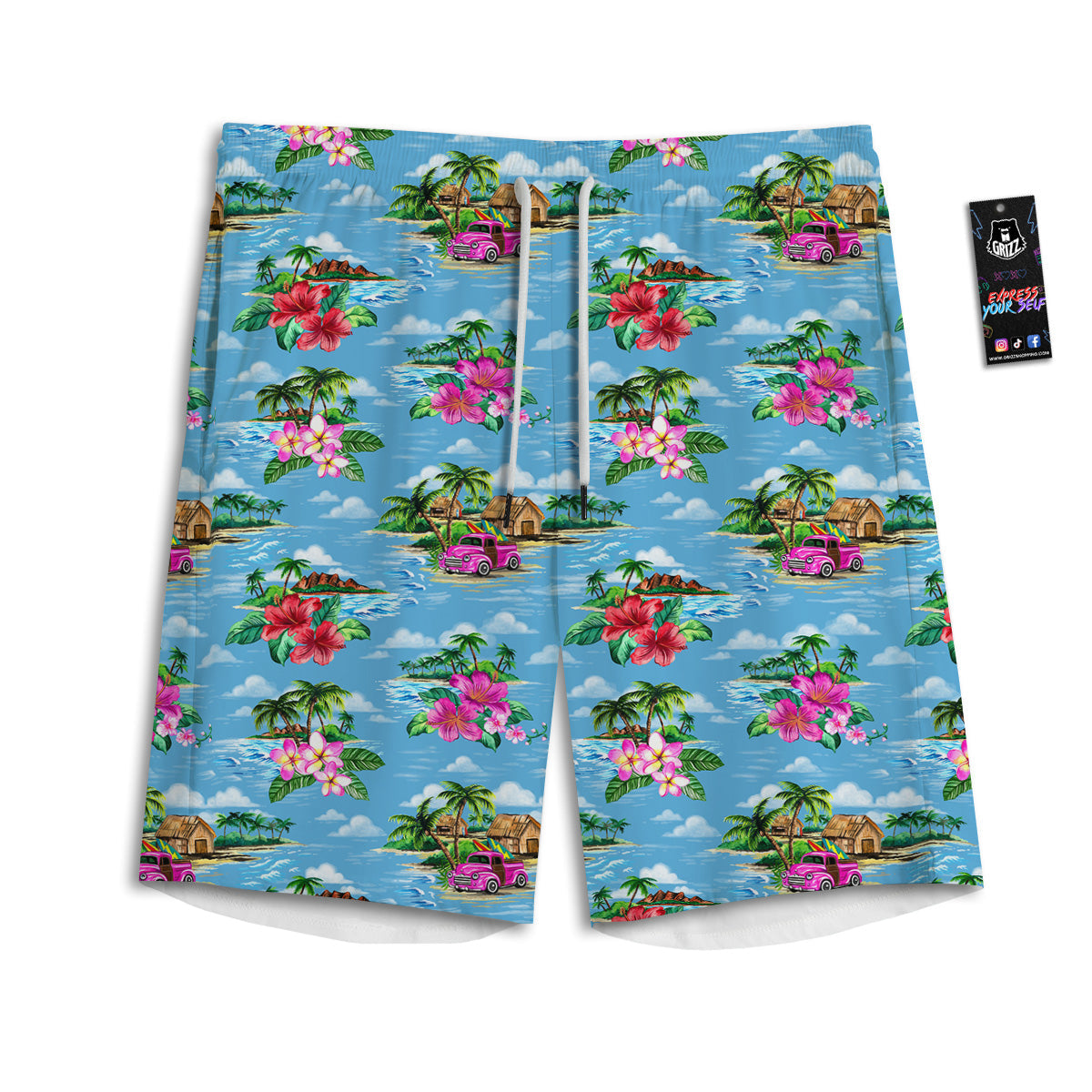 Vintage Hawaiian And Blue Sky Print Pattern Men's Athletic Shorts