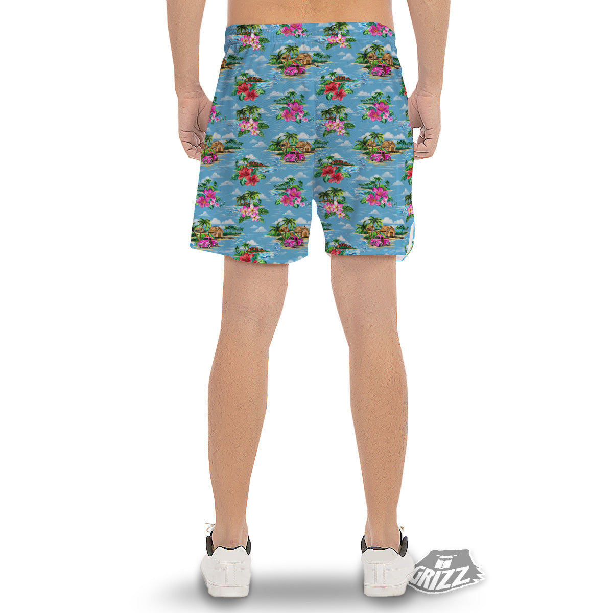Vintage Hawaiian And Blue Sky Print Pattern Men's Gym Shorts-grizzshop