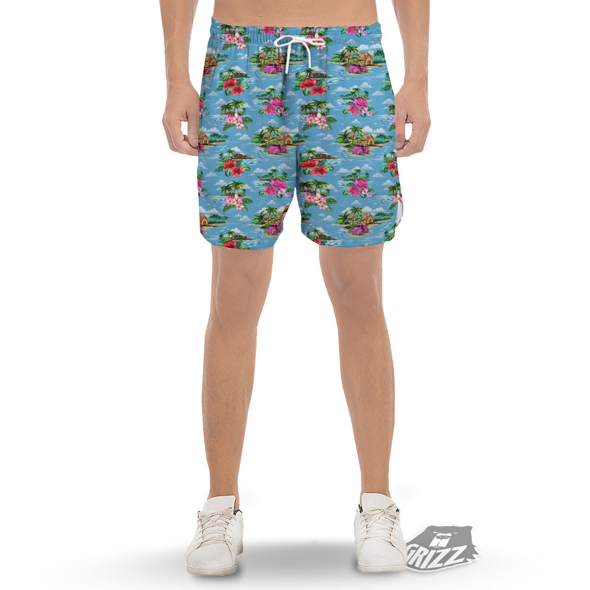 Vintage Hawaiian And Blue Sky Print Pattern Men's Gym Shorts-grizzshop