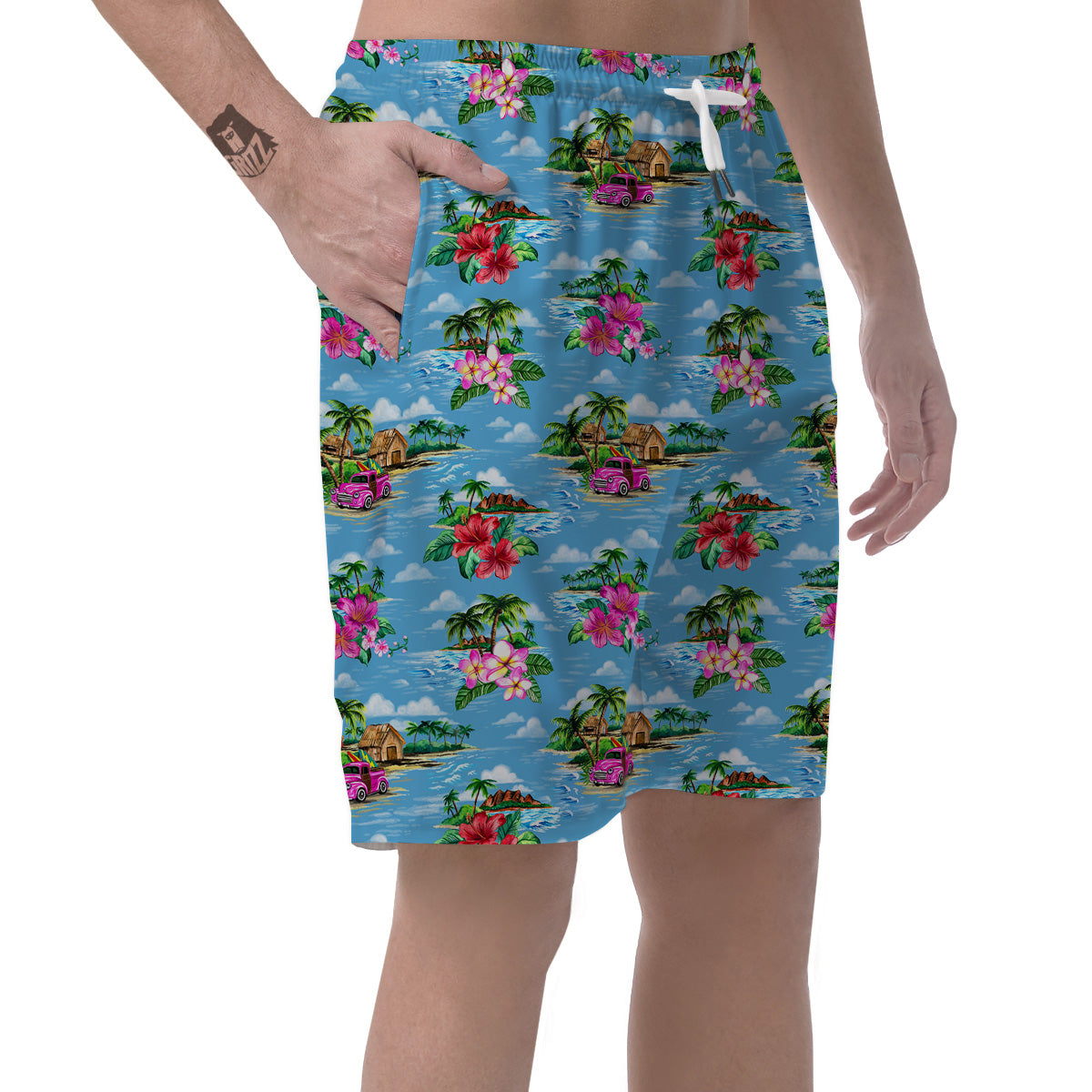Vintage Hawaiian And Blue Sky Print Pattern Men's Shorts-grizzshop
