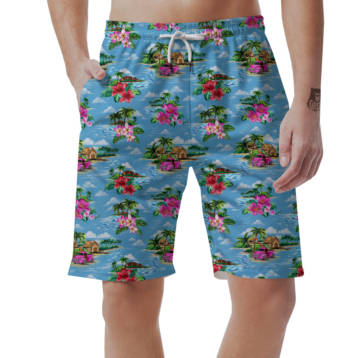 Vintage Hawaiian And Blue Sky Print Pattern Men's Shorts-grizzshop