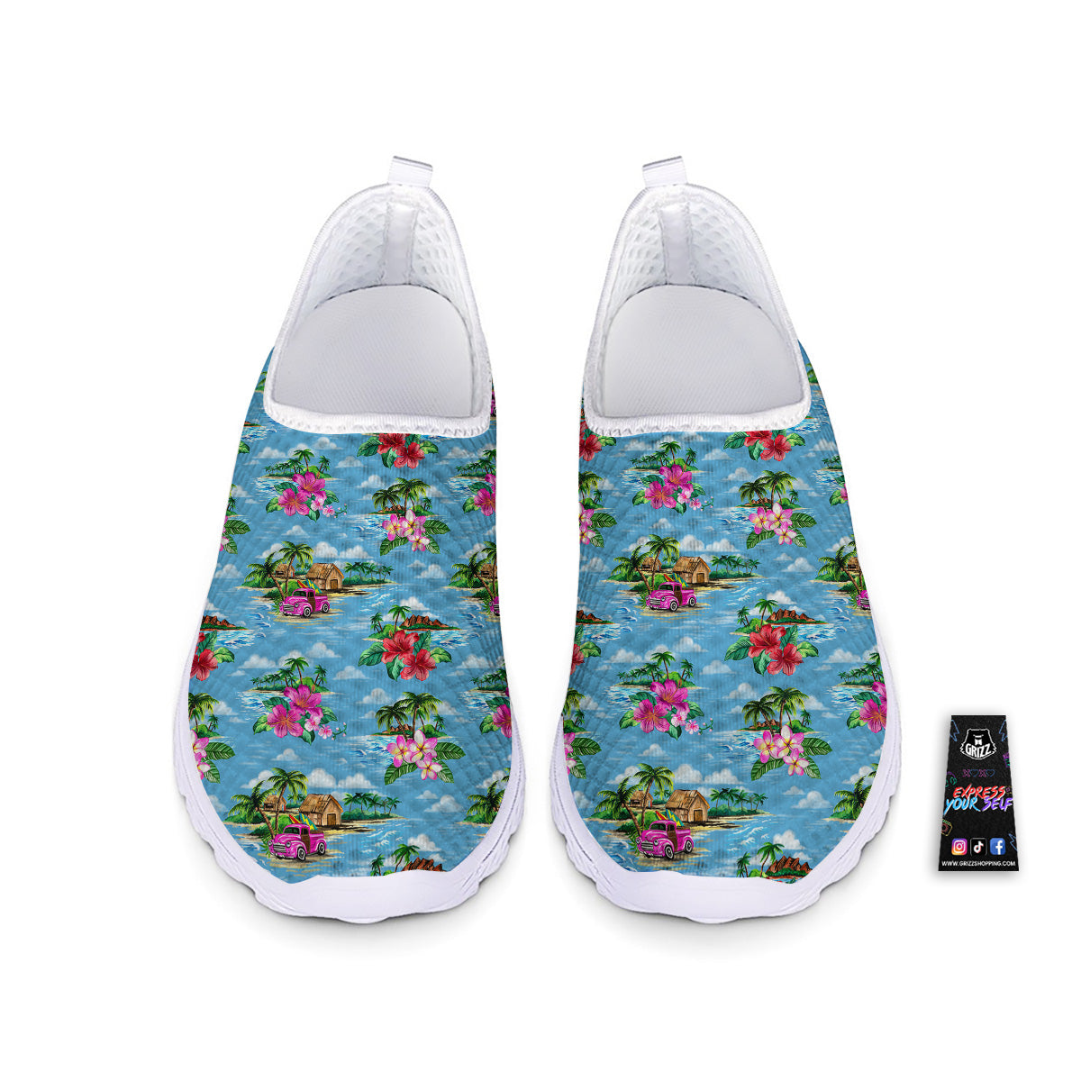 Vintage Hawaiian And Blue Sky Print Pattern Nurse Shoes-grizzshop
