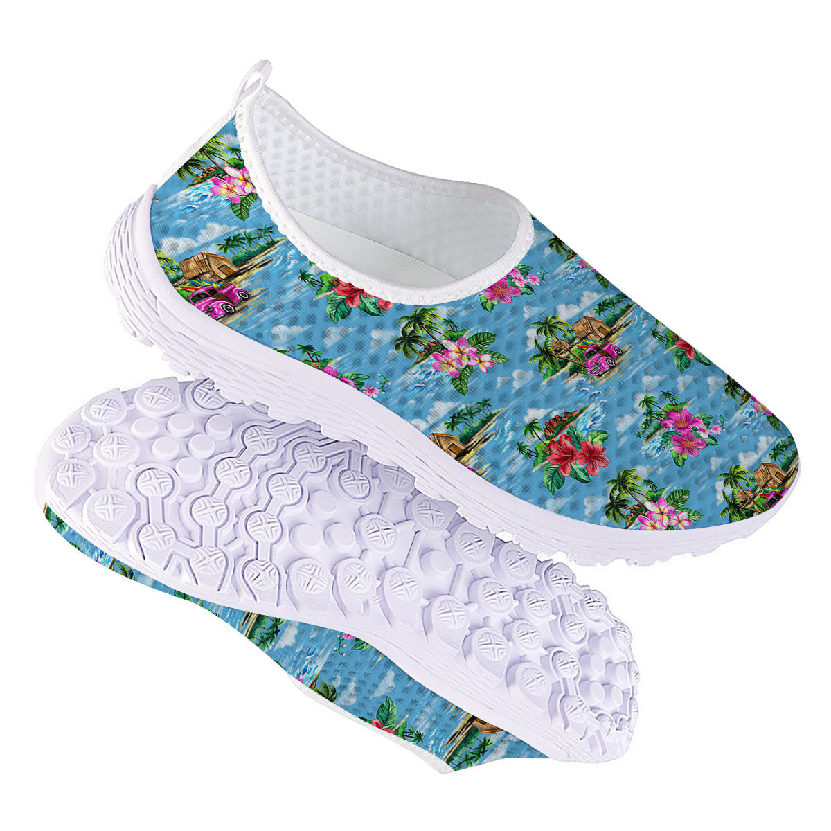 Vintage Hawaiian And Blue Sky Print Pattern Nurse Shoes-grizzshop