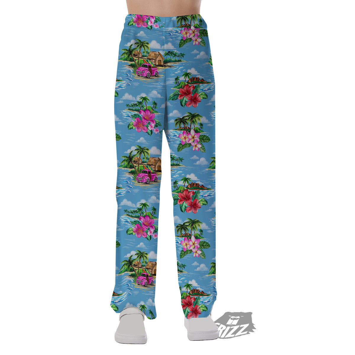 Vintage Hawaiian And Blue Sky Print Pattern Pajama Pants-grizzshop