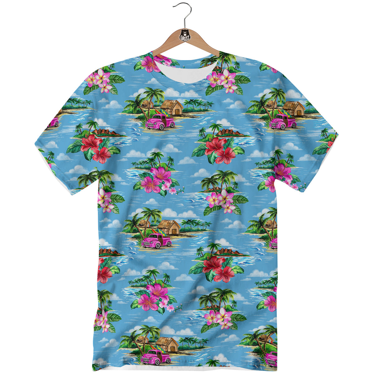 Vintage Hawaiian And Blue Sky Print Pattern T-Shirt-grizzshop