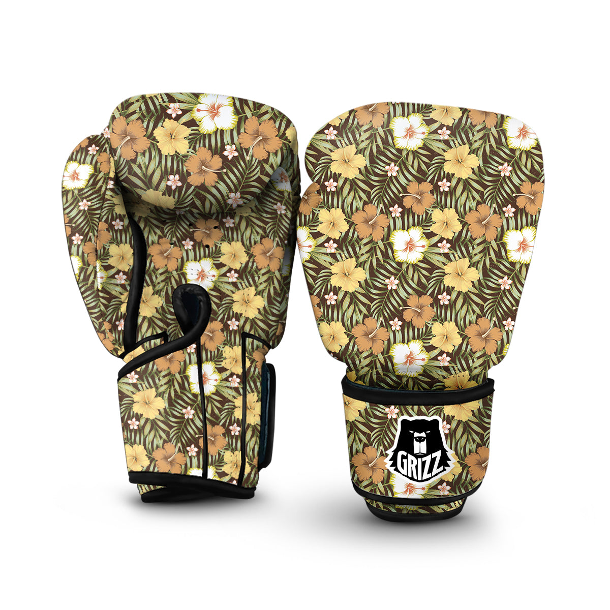 Vintage Hawaiian Floral Tropical Flower Hibiscus Palm Leaves Pattern Print Boxing Gloves-grizzshop