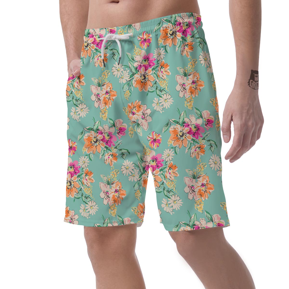 Vintage Pastel Floral Print Men's Shorts-grizzshop