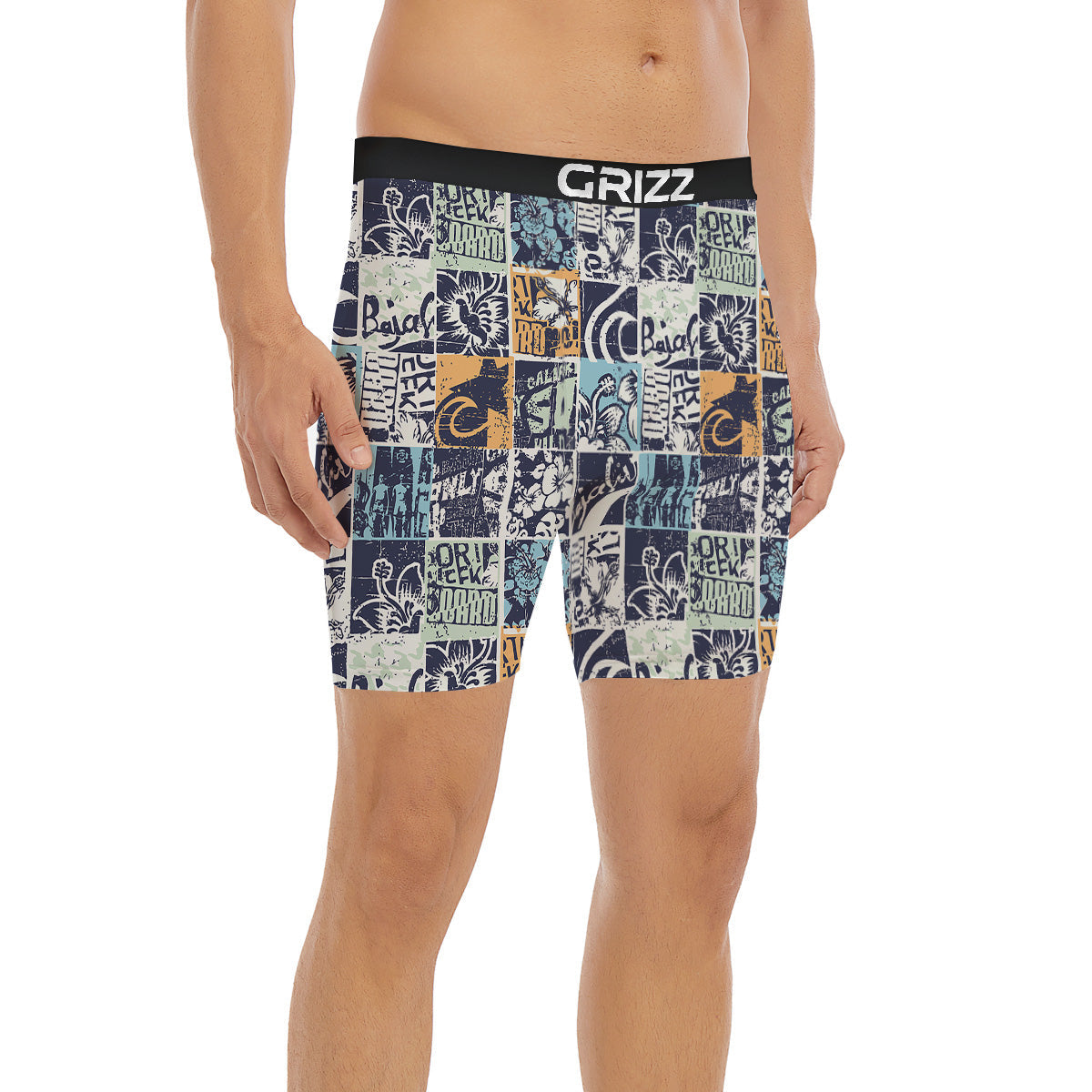 Vintage Patchwork Surfing Print Pattern Boxer Briefs-grizzshop