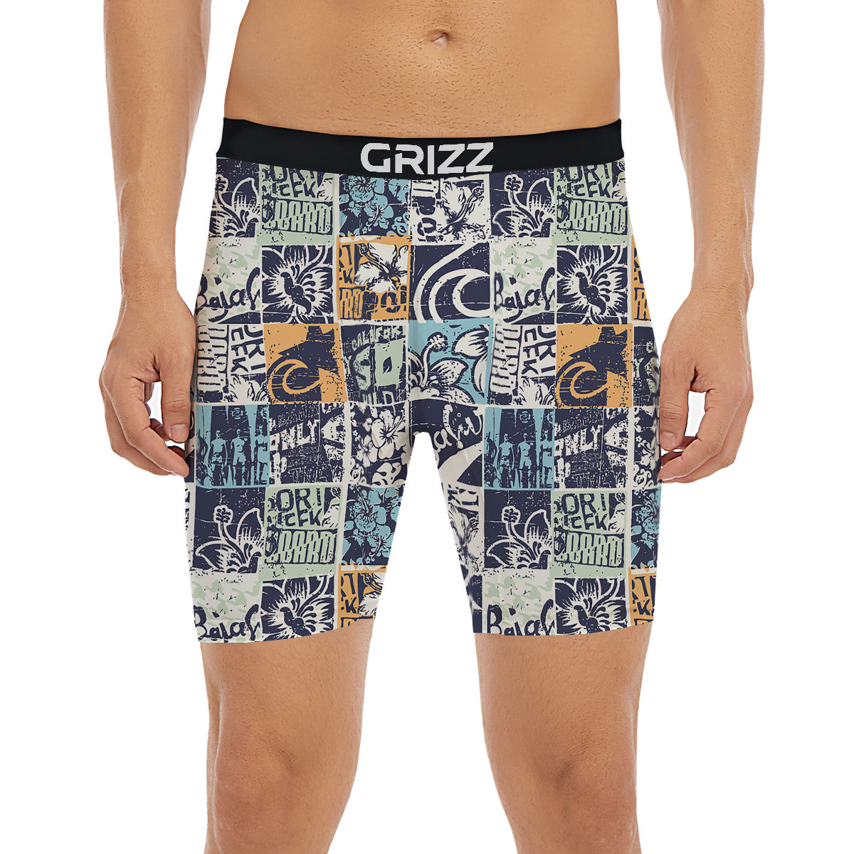 Vintage Patchwork Surfing Print Pattern Boxer Briefs-grizzshop