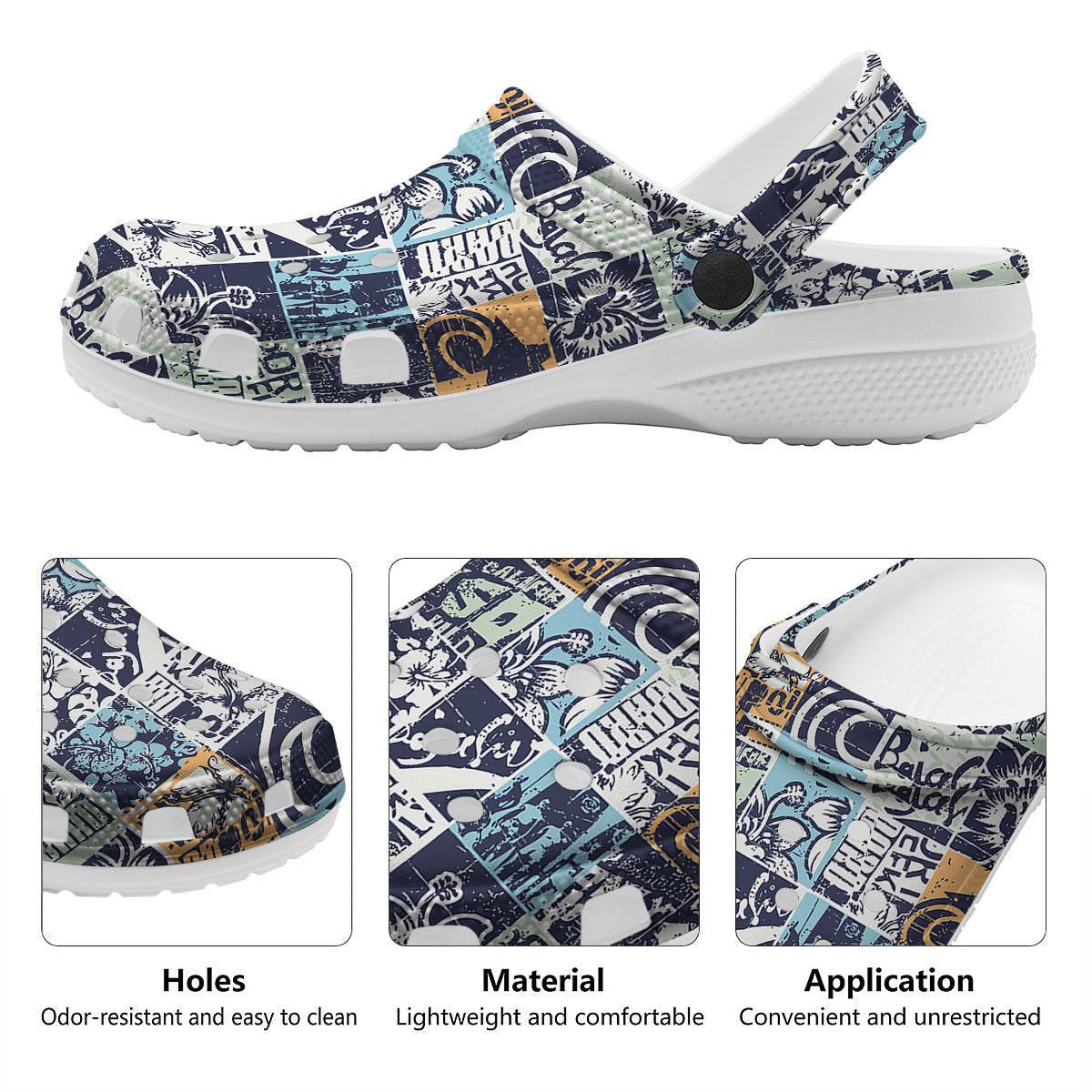 Vintage Patchwork Surfing Print Pattern Clog-grizzshop