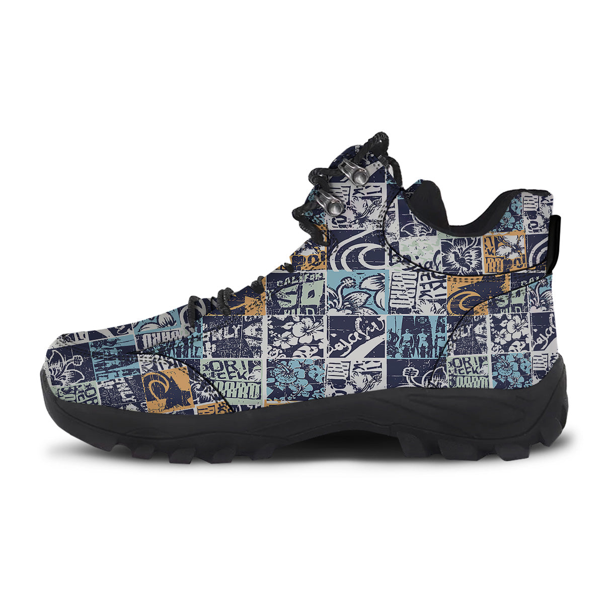 Vintage Patchwork Surfing Print Pattern Hiking Shoes-grizzshop