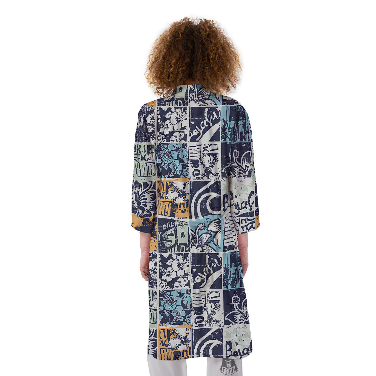 Vintage Patchwork Surfing Print Pattern Kimono-grizzshop