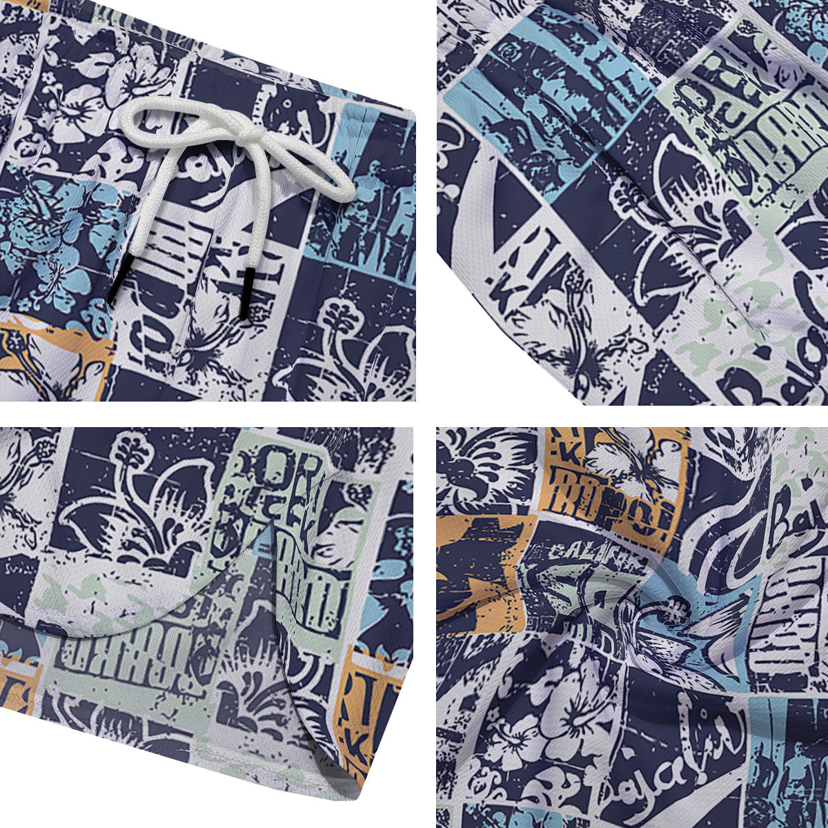 Vintage Patchwork Surfing Print Pattern Men's Running Shorts-grizzshop