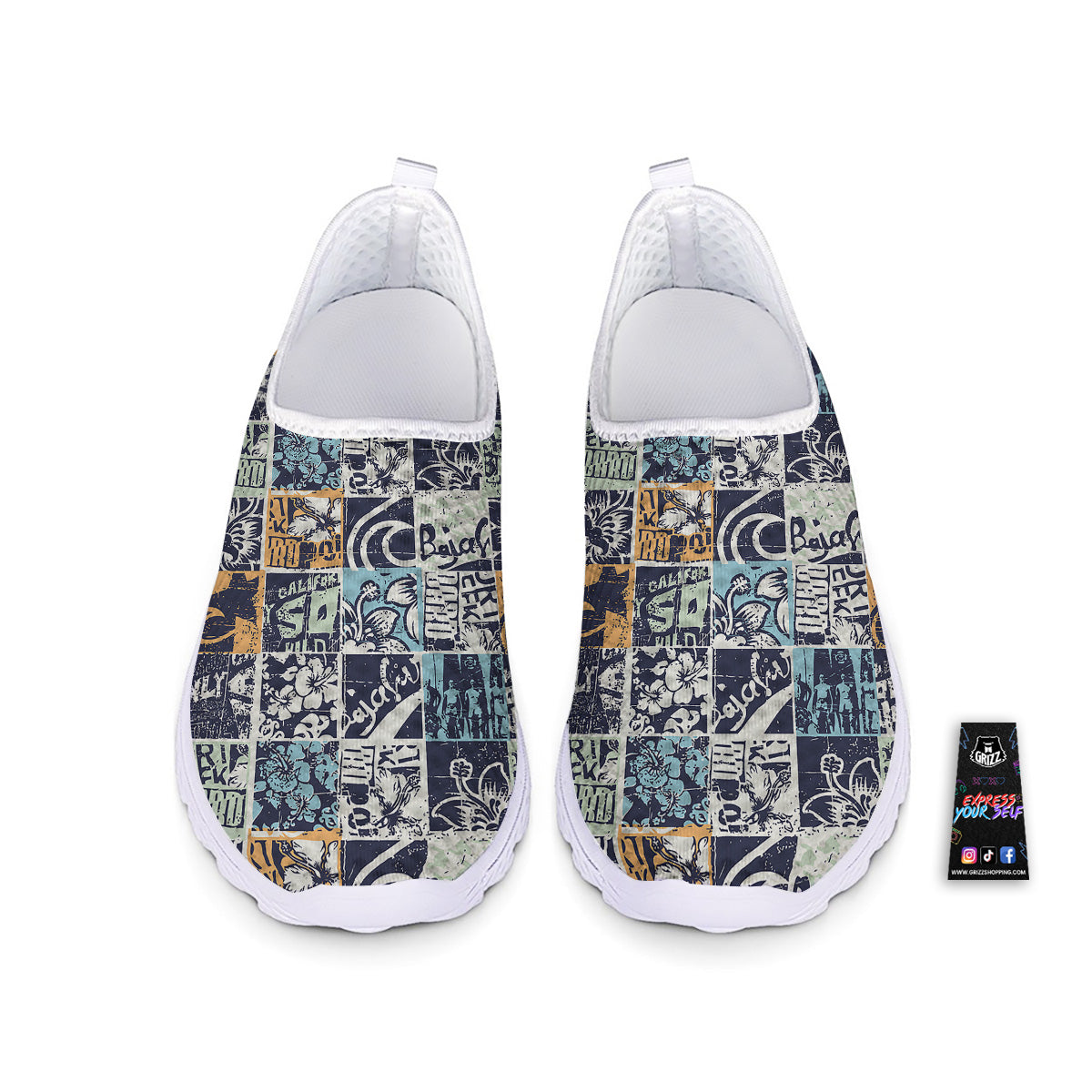 Vintage Patchwork Surfing Print Pattern Nurse Shoes-grizzshop