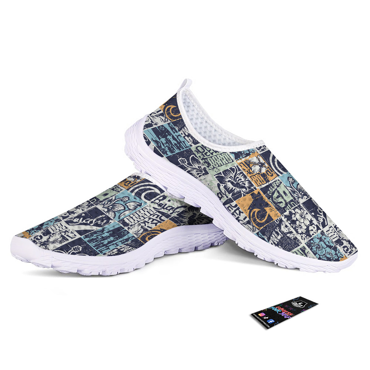 Vintage Patchwork Surfing Print Pattern Nurse Shoes-grizzshop
