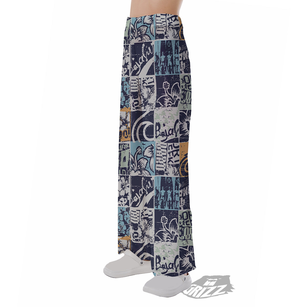 Vintage Patchwork Surfing Print Pattern Pajama Pants-grizzshop