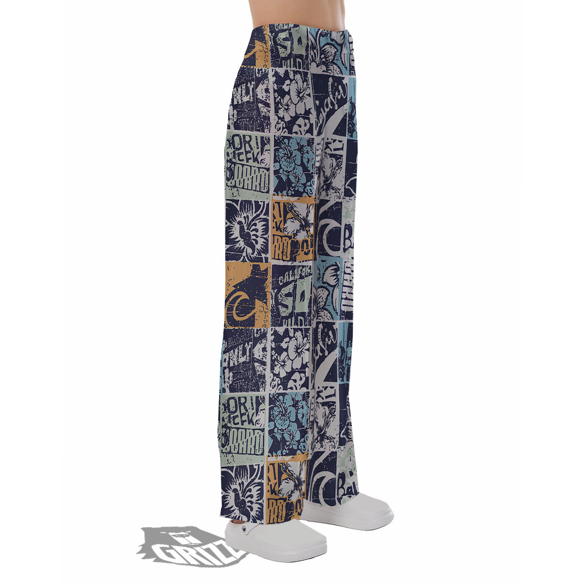 Vintage Patchwork Surfing Print Pattern Pajama Pants-grizzshop