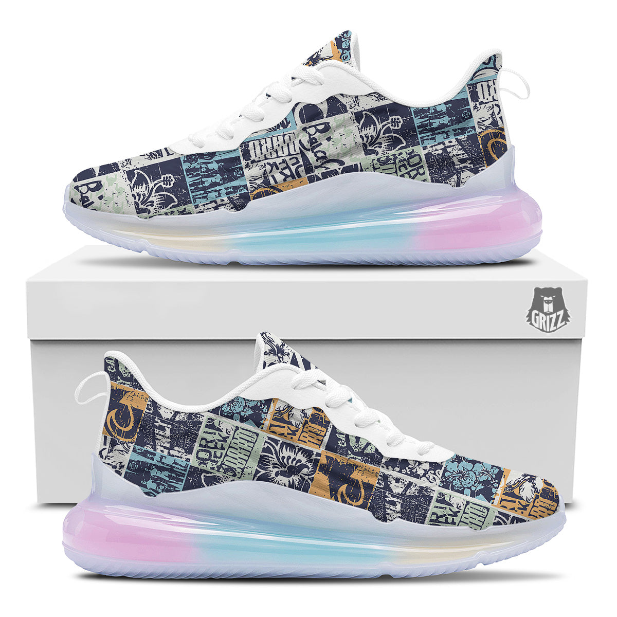 Vintage Patchwork Surfing Print Pattern Running Sneakers-grizzshop