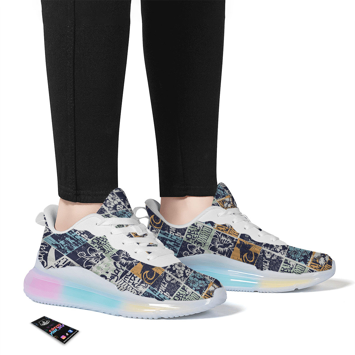 Vintage Patchwork Surfing Print Pattern Running Sneakers-grizzshop