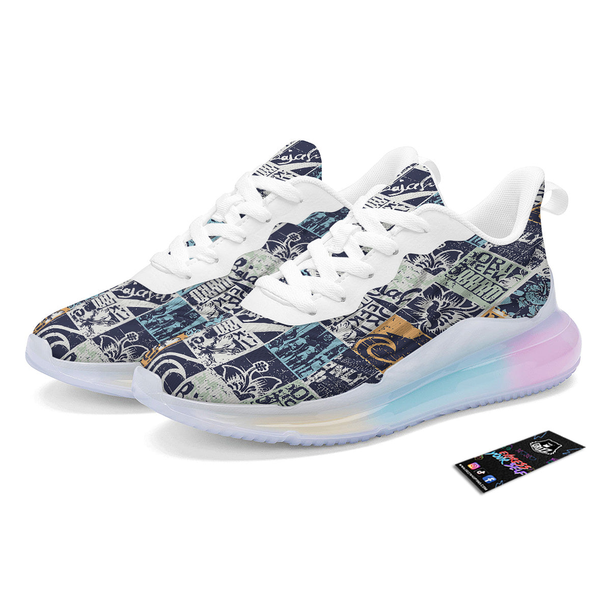 Vintage Patchwork Surfing Print Pattern Running Sneakers-grizzshop