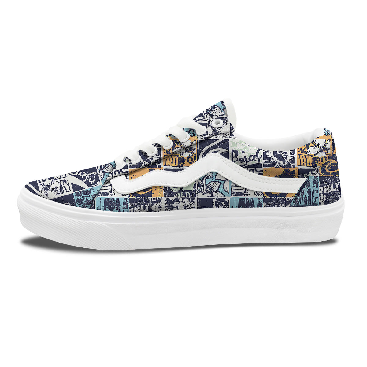 Vintage Patchwork Surfing Print Pattern Skate Shoes-grizzshop