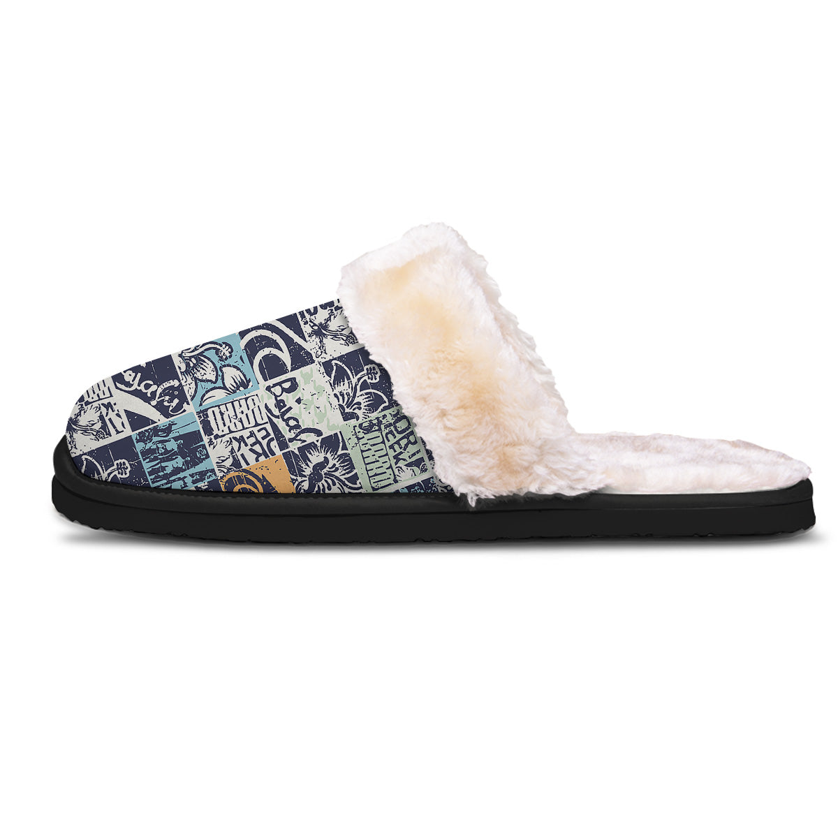 Vintage Patchwork Surfing Print Pattern Slippers-grizzshop
