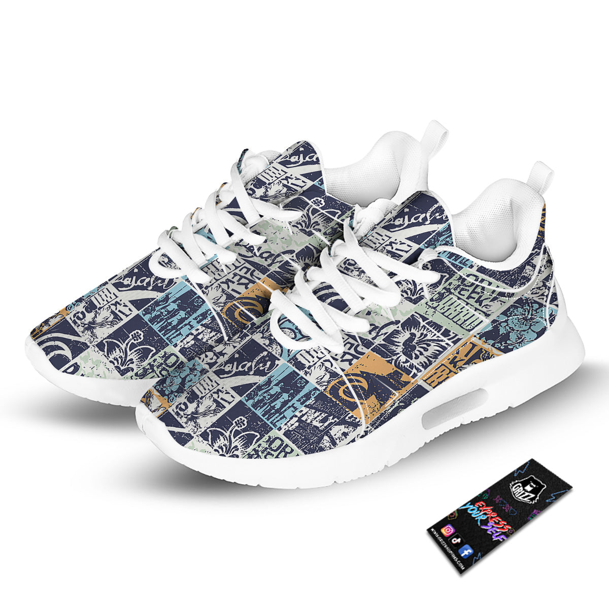 Vintage Patchwork Surfing Print Pattern Tennis Shoes-grizzshop
