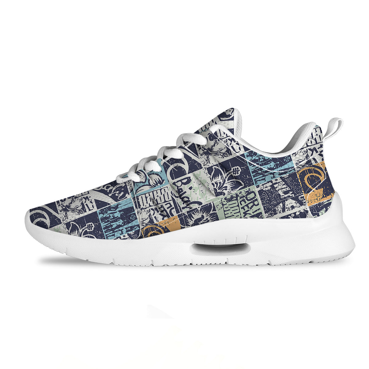 Vintage Patchwork Surfing Print Pattern Tennis Shoes-grizzshop